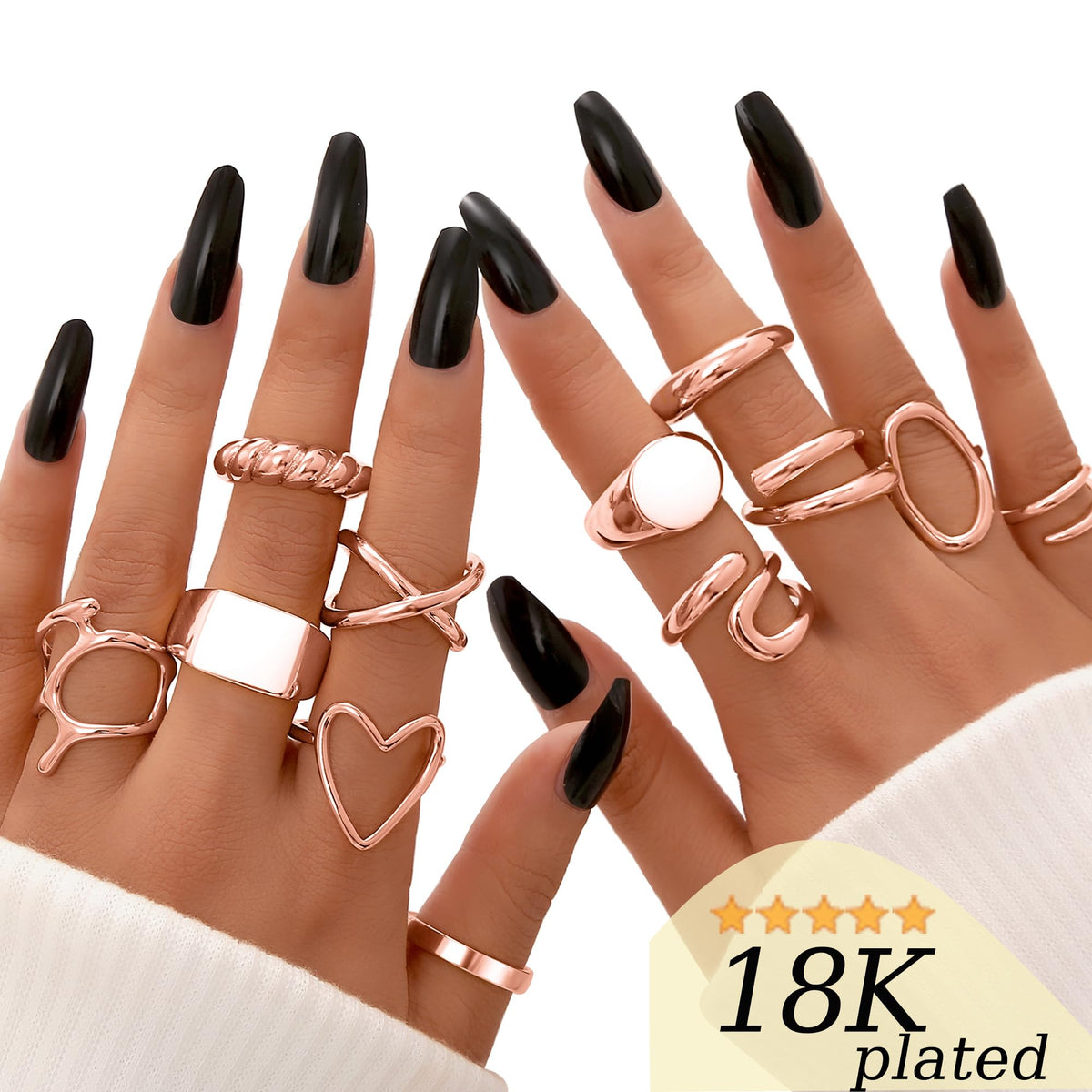 FAXHION 12PCS Gold Stackable Rings Set for Women, 18K Gold Plated Open Stacking Knuckle Ring, Adjustable Chunky Signet Rings for Gift