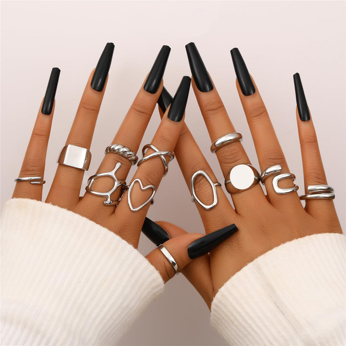 FAXHION 12PCS Gold Stackable Rings Set for Women, 18K Gold Plated Open Stacking Knuckle Ring, Adjustable Chunky Signet Rings for Gift