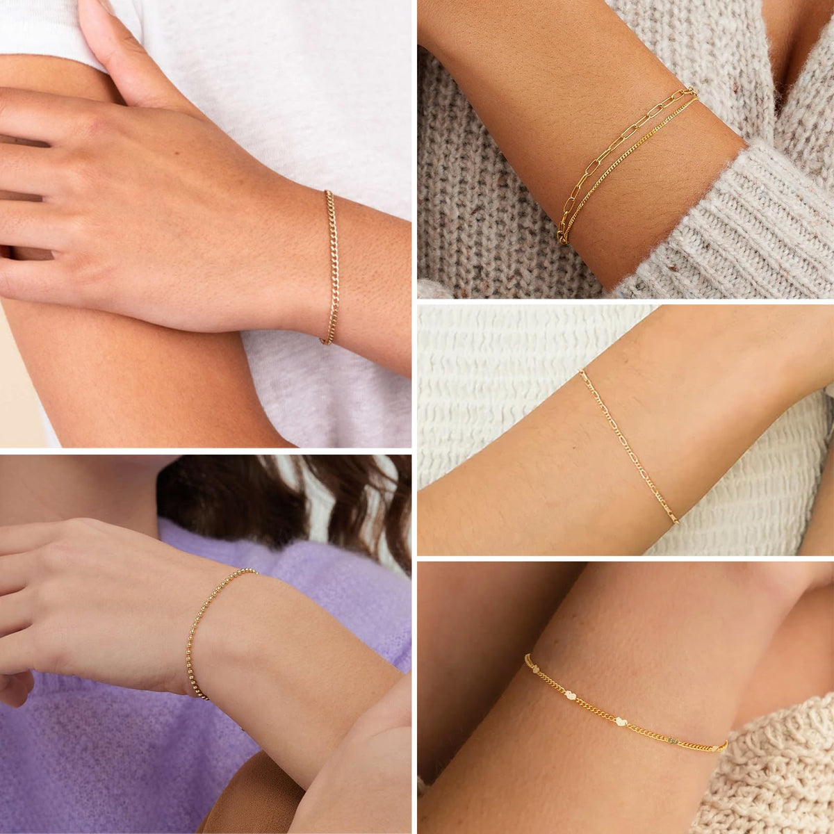 Gold Bracelets for Women,Dainty Bracelets Set for Women Trendy, Gold Bracelets Stack With Beaded, Cuban, Paperclip, Heart, Snake, Rope, Pearl, Cross, Hand Chain, Silver Jewelry Gifts for Women Christmas