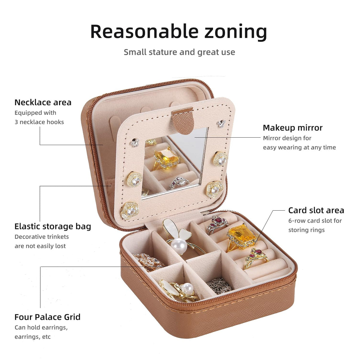KElofoN Travel Jewelry Case and Organizer with Mirror - Gift for Women and Girls