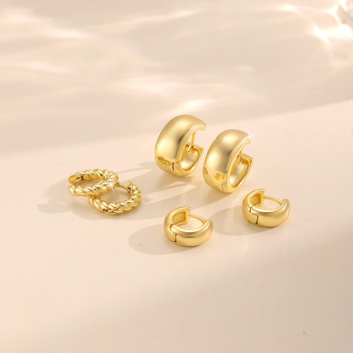 3 Pairs Gold Hoop Earrings Set: Dainty Stud Earrings Trendy Small 14K Gold Plated Hypoallergenic Dangle Cartilage Huggie Hoop Earrings for Women Gold Jewelry for Women Gifts