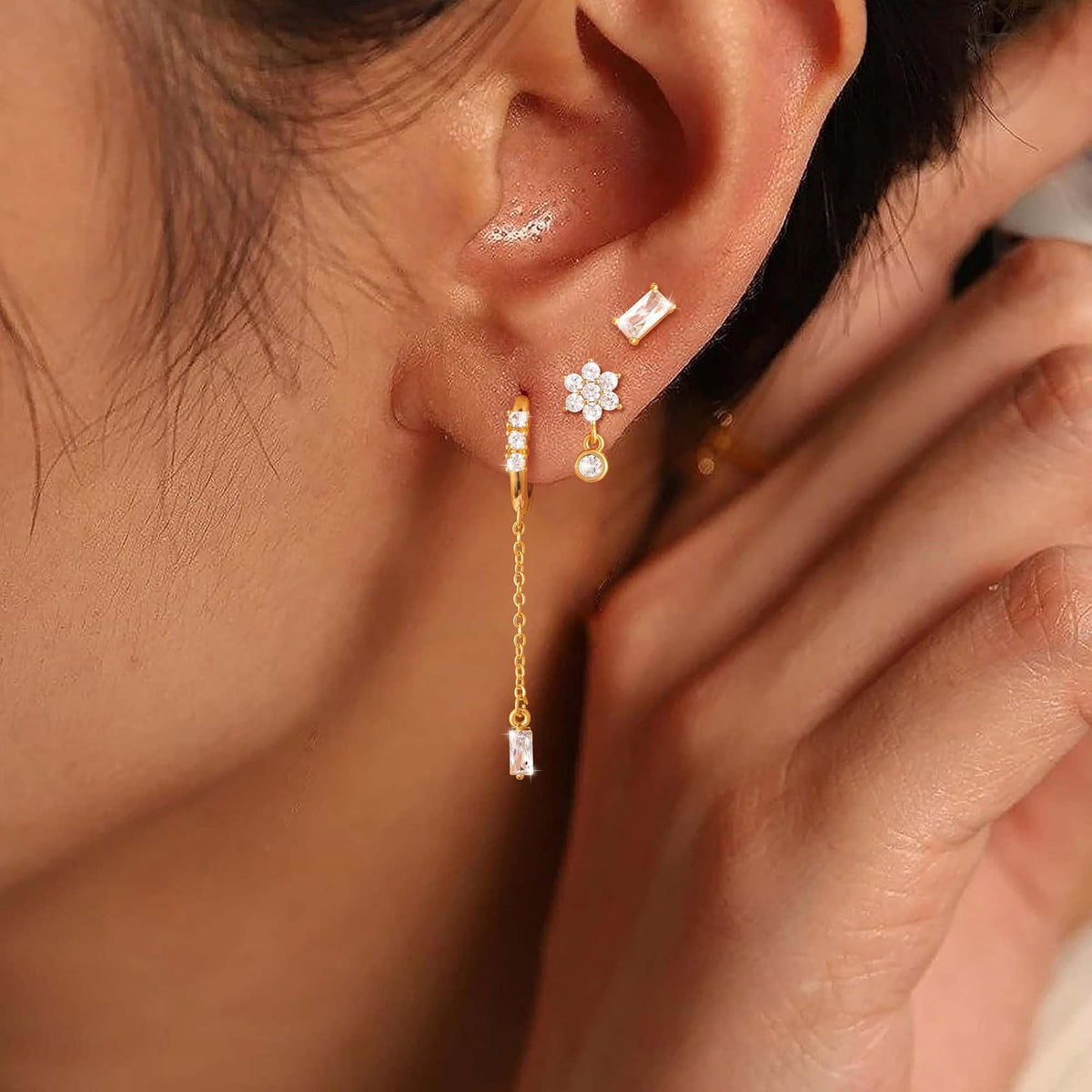 3 Pairs Gold Hoop Earrings Set: Dainty Stud Earrings Trendy Small 14K Gold Plated Hypoallergenic Dangle Cartilage Huggie Hoop Earrings for Women Gold Jewelry for Women Gifts