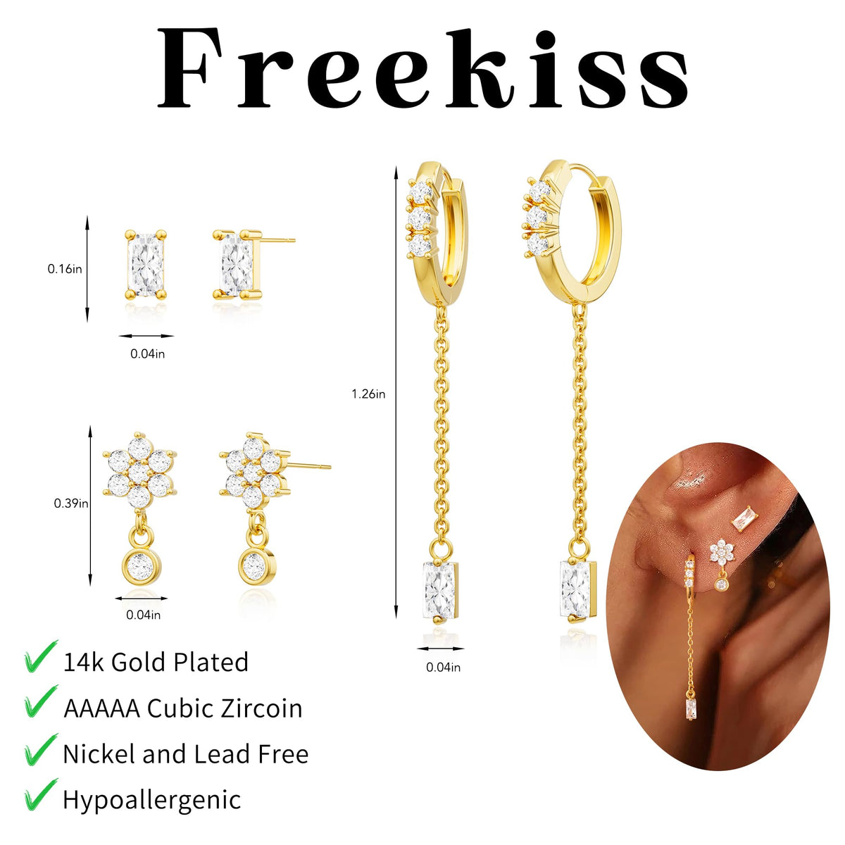 3 Pairs Gold Hoop Earrings Set: Dainty Stud Earrings Trendy Small 14K Gold Plated Hypoallergenic Dangle Cartilage Huggie Hoop Earrings for Women Gold Jewelry for Women Gifts
