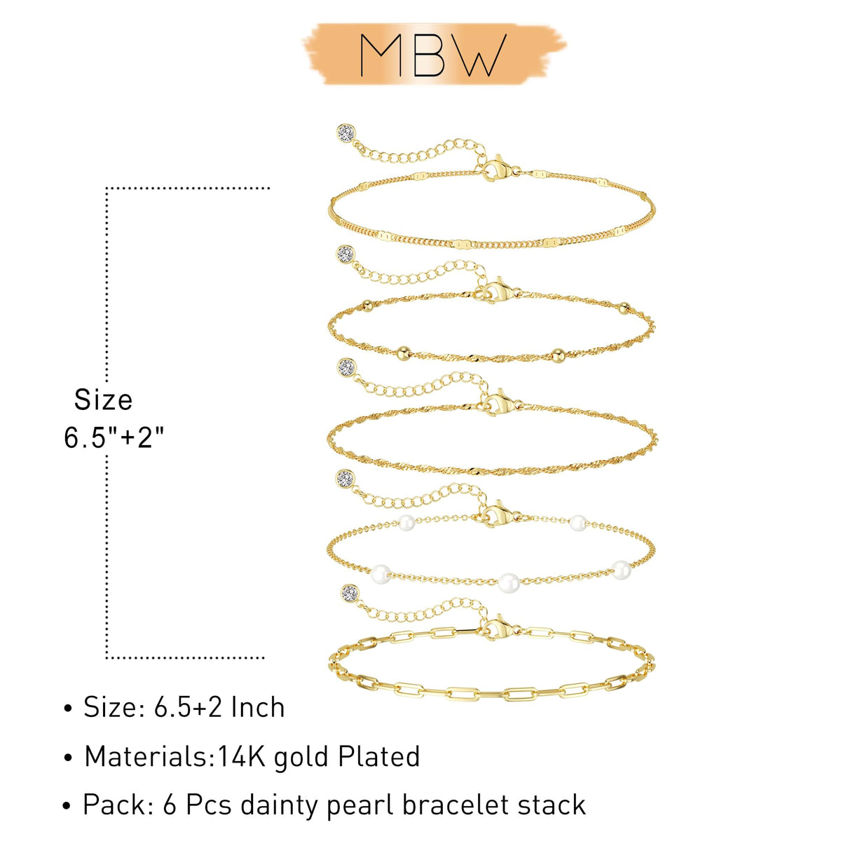 MBW Gold Bracelets for Women Trendy, Dainty 14K Gold Plated Bracelet Stack Beaded Chain Bracelet Set Thin Small Cute Paperclip Bracelets Fashion Waterproof Jewelry Gift Gold Accessories for Women