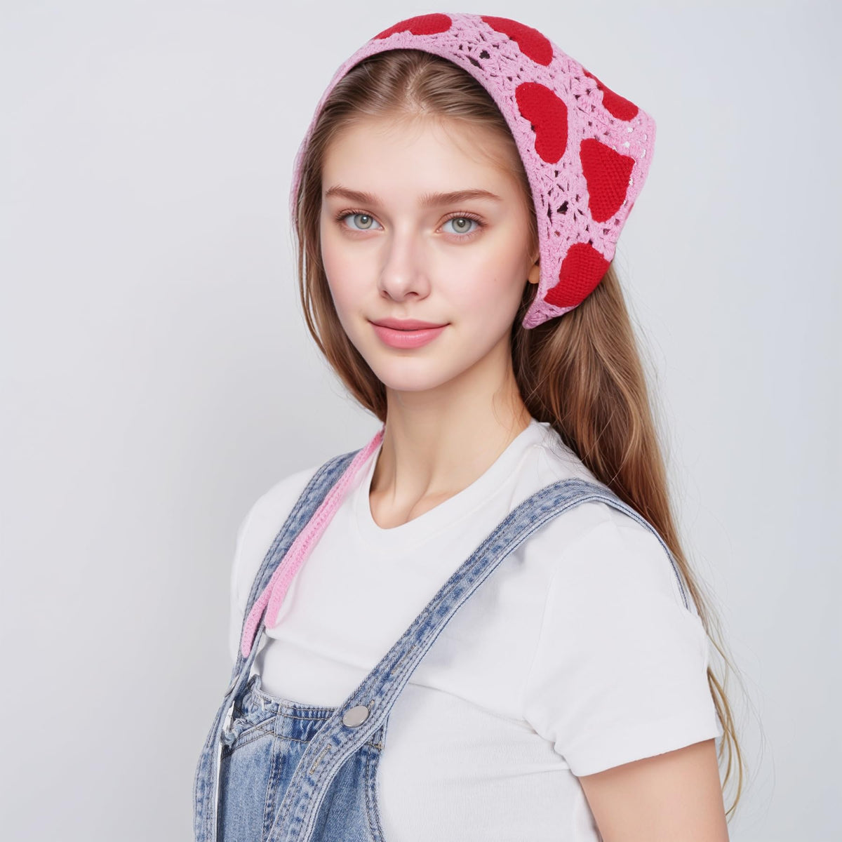 hoyuwak Pink Crochet Head Scarf Bandanas Headbands Hair Scarf for Women Girls Knitted Strawberry Head Coverings Hair Accessories for Hair Styling Decor