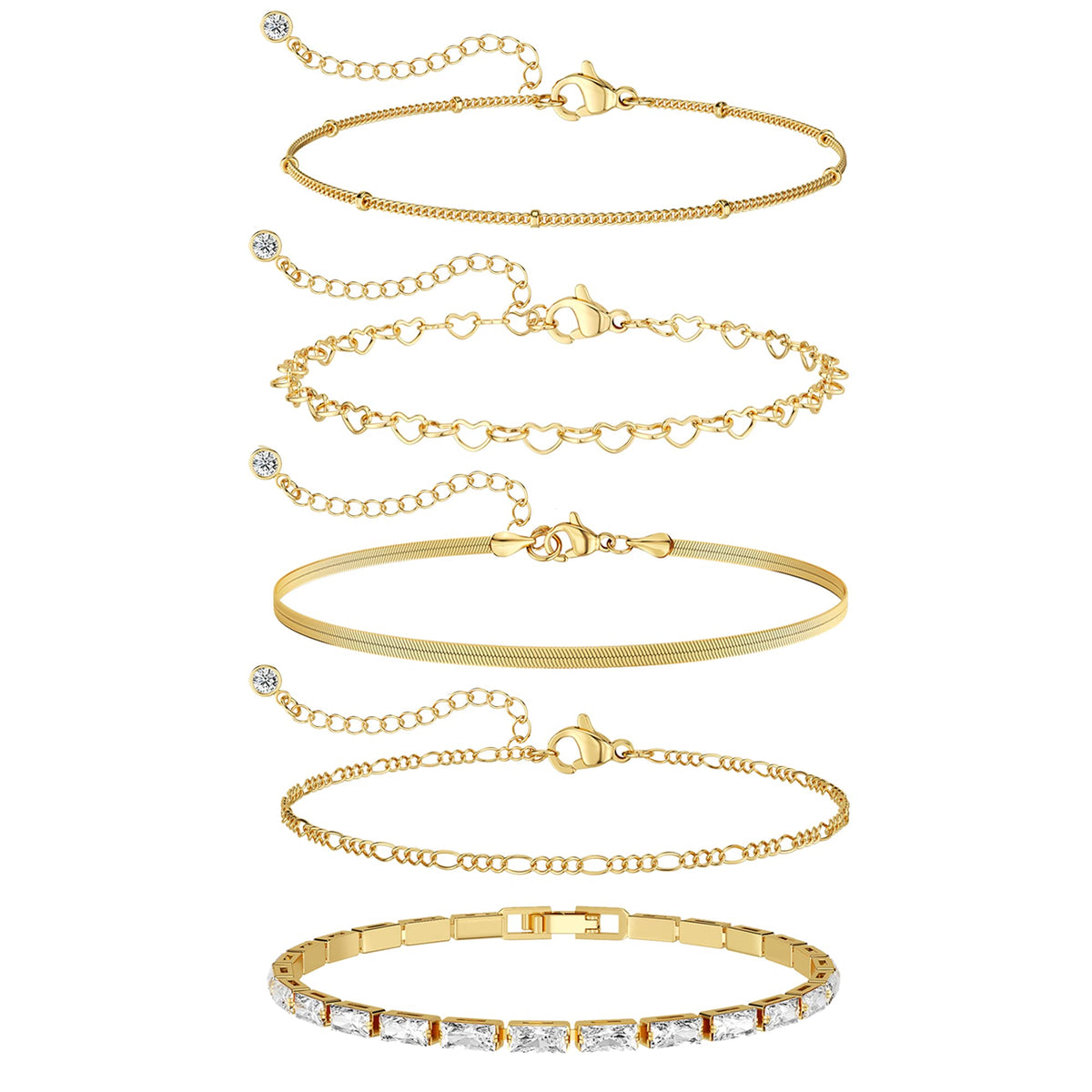 MBW Gold Bracelets for Women Trendy, Dainty 14K Gold Plated Bracelet Stack Beaded Chain Bracelet Set Thin Small Cute Paperclip Bracelets Fashion Waterproof Jewelry Gift Gold Accessories for Women