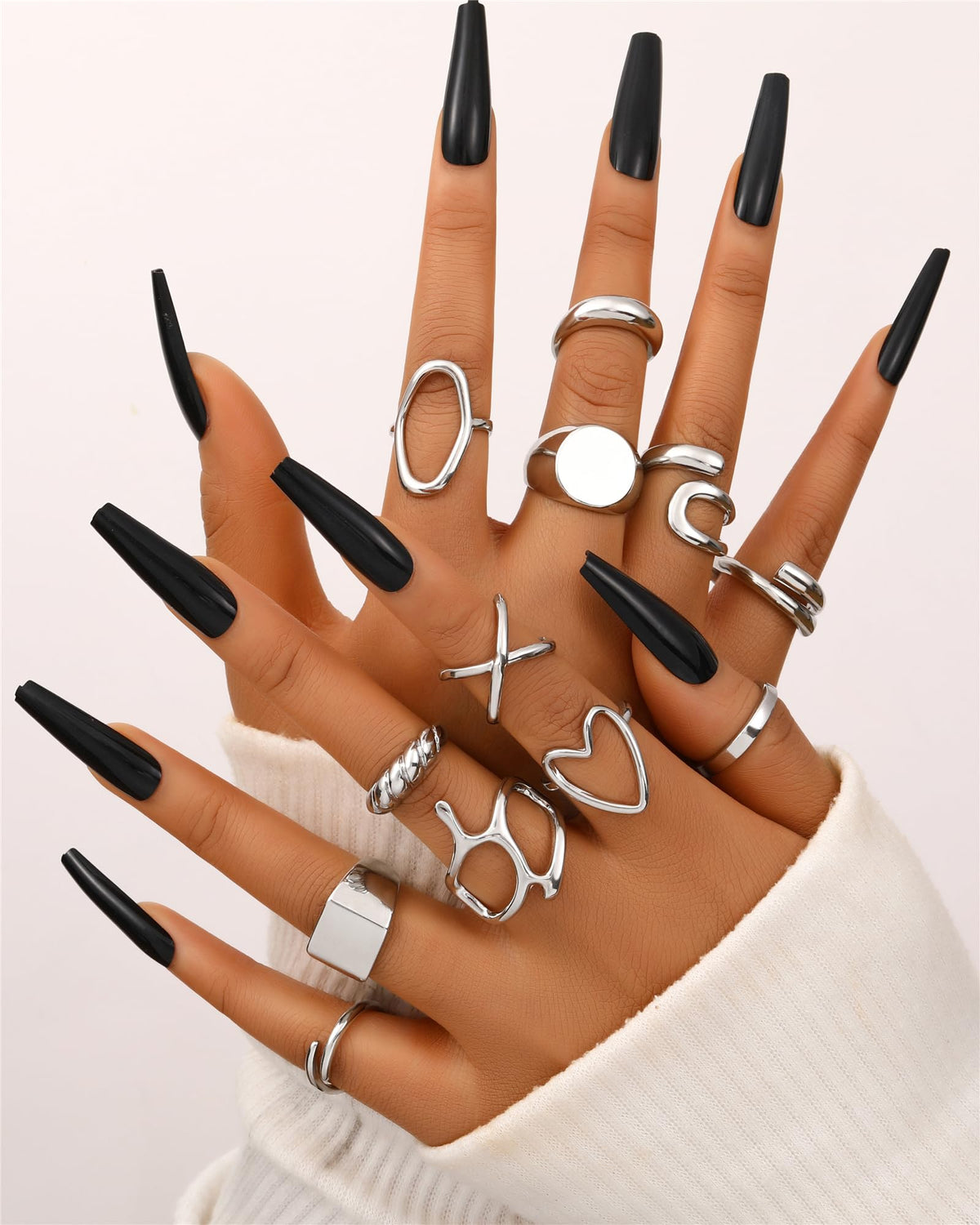 FAXHION 12PCS Gold Stackable Rings Set for Women, 18K Gold Plated Open Stacking Knuckle Ring, Adjustable Chunky Signet Rings for Gift
