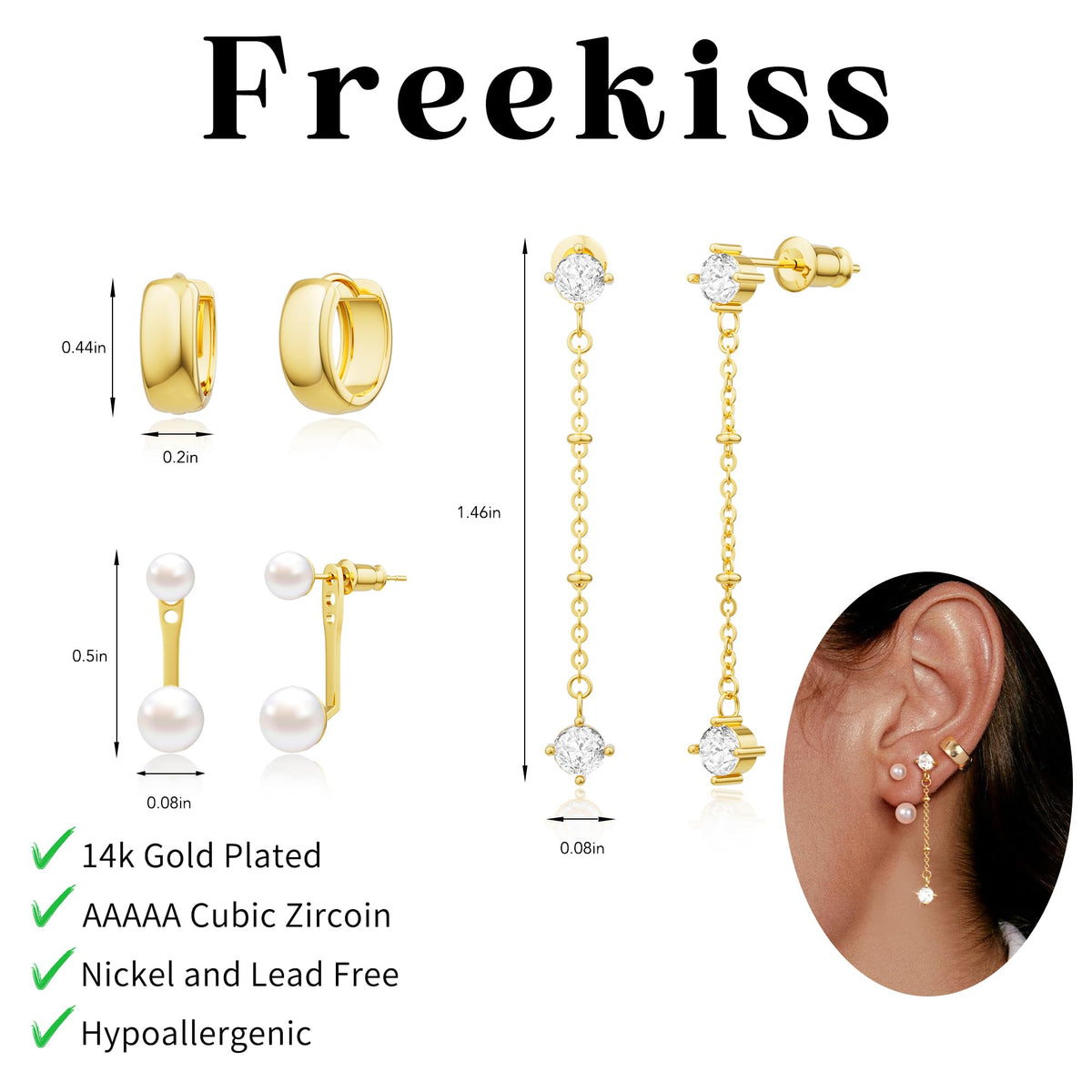 3 Pairs Gold Hoop Earrings Set: Dainty Stud Earrings Trendy Small 14K Gold Plated Hypoallergenic Dangle Cartilage Huggie Hoop Earrings for Women Gold Jewelry for Women Gifts