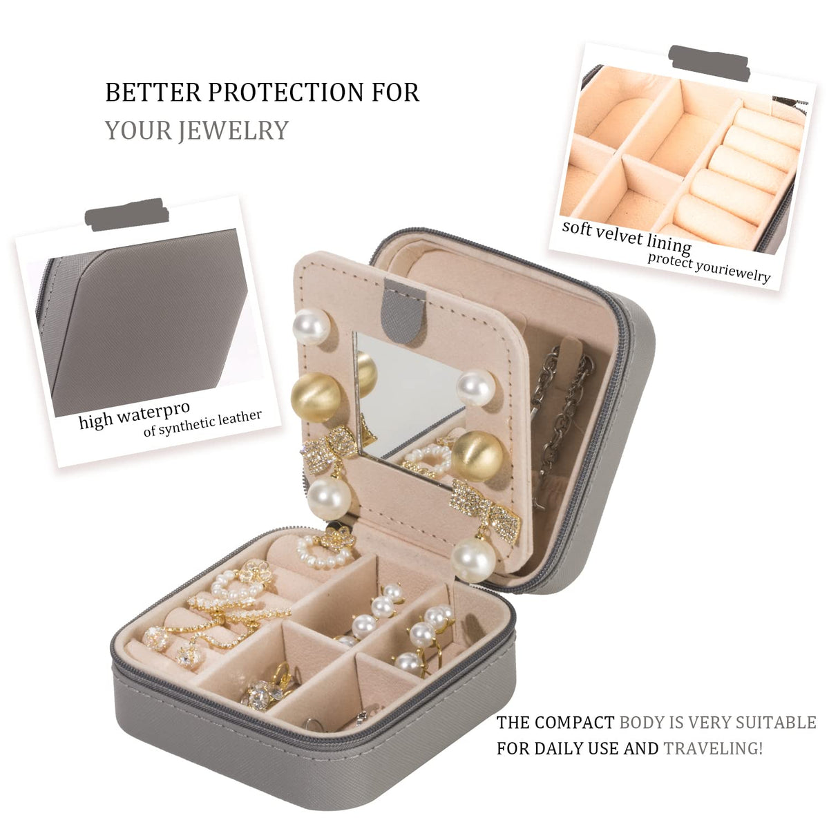 KElofoN Travel Jewelry Case and Organizer with Mirror - Gift for Women and Girls