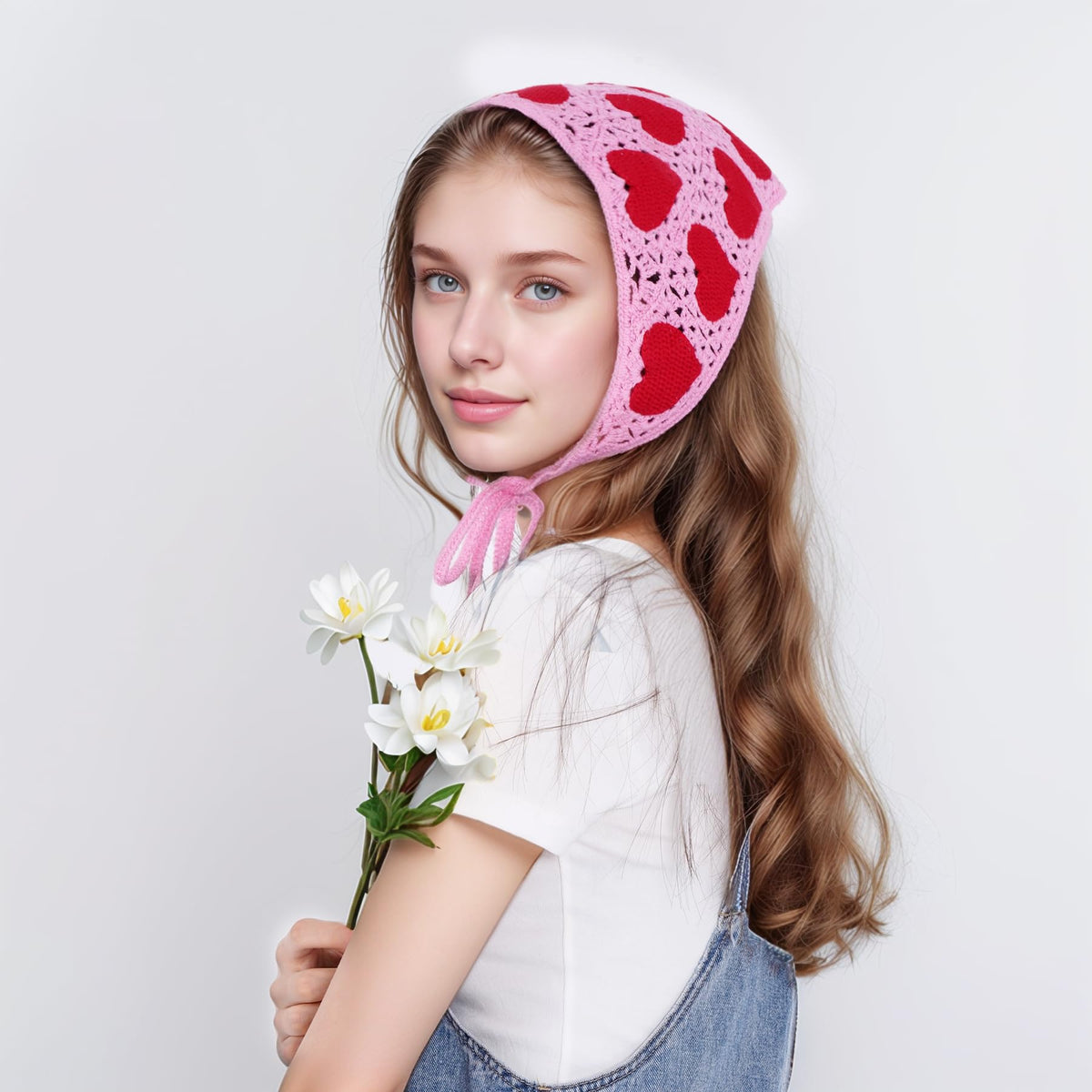 hoyuwak Pink Crochet Head Scarf Bandanas Headbands Hair Scarf for Women Girls Knitted Strawberry Head Coverings Hair Accessories for Hair Styling Decor