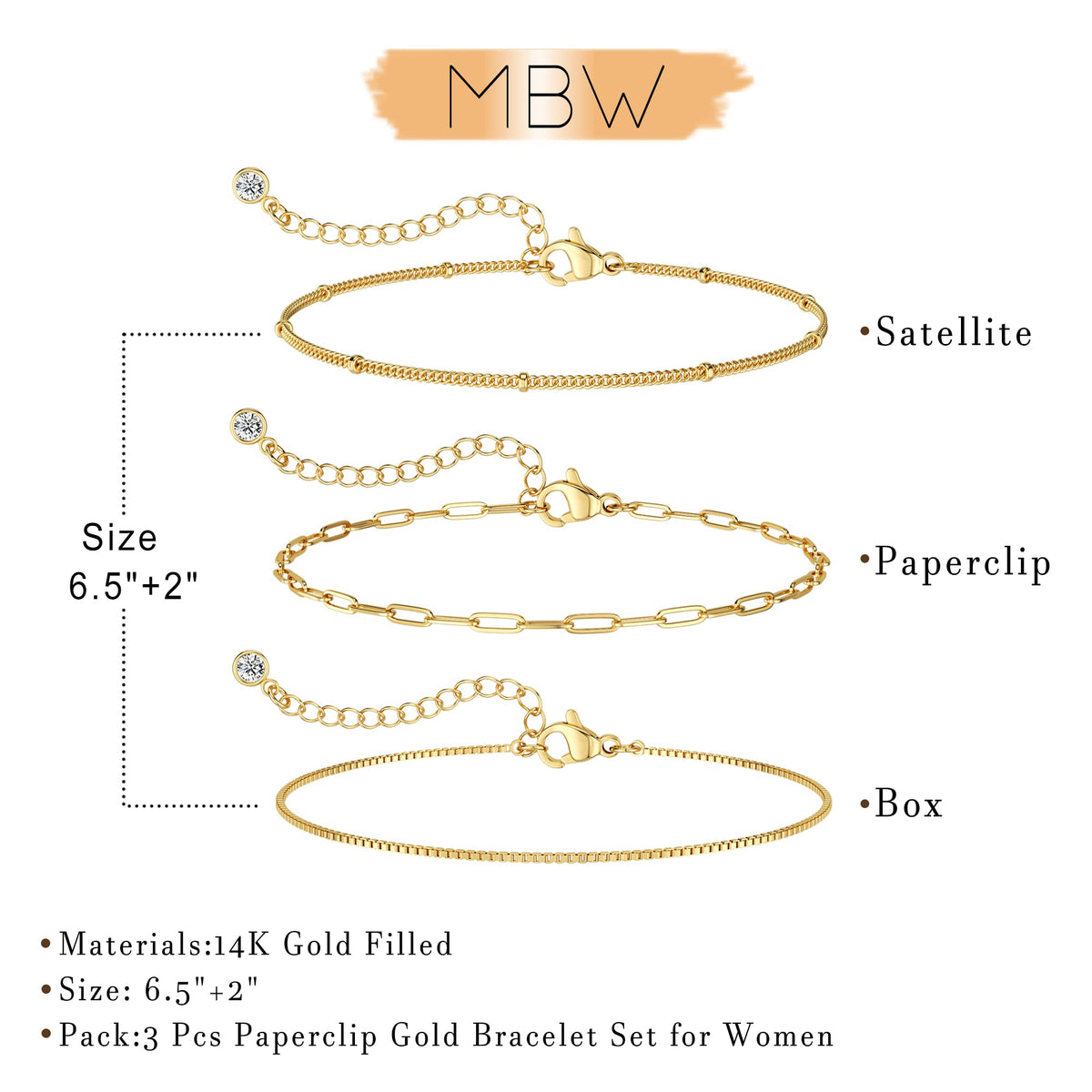 MBW Gold Bracelets for Women Trendy, Dainty 14K Gold Plated Bracelet Stack Beaded Chain Bracelet Set Thin Small Cute Paperclip Bracelets Fashion Waterproof Jewelry Gift Gold Accessories for Women