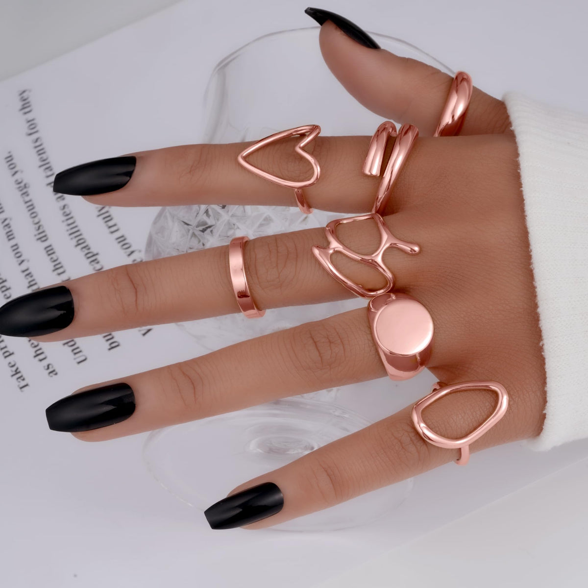FAXHION 12PCS Gold Stackable Rings Set for Women, 18K Gold Plated Open Stacking Knuckle Ring, Adjustable Chunky Signet Rings for Gift