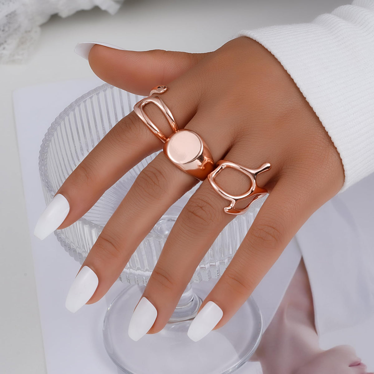 FAXHION 12PCS Gold Stackable Rings Set for Women, 18K Gold Plated Open Stacking Knuckle Ring, Adjustable Chunky Signet Rings for Gift
