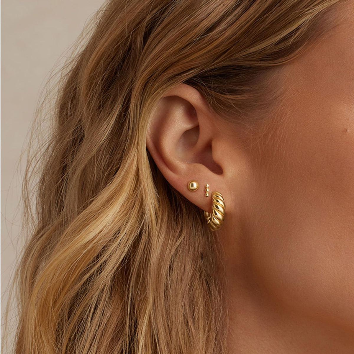 3 Pairs Gold Hoop Earrings Set: Dainty Stud Earrings Trendy Small 14K Gold Plated Hypoallergenic Dangle Cartilage Huggie Hoop Earrings for Women Gold Jewelry for Women Gifts