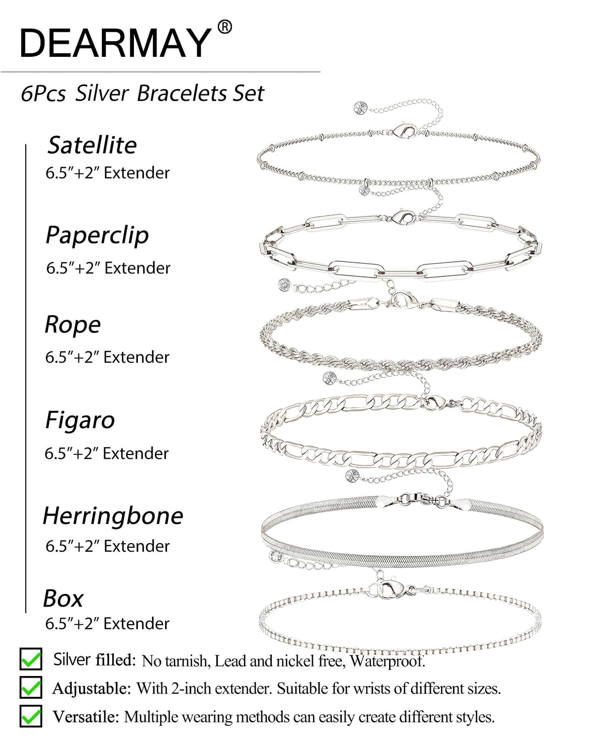 DEARMAY Gold Bracelets for Women Waterproof, 14K Real Gold Jewelry Sets for Women Trendy Thin Dainty Stackable Cuban Link Paperclip Chain Bracelet Pack Fashion Accessories Gifts for Womens