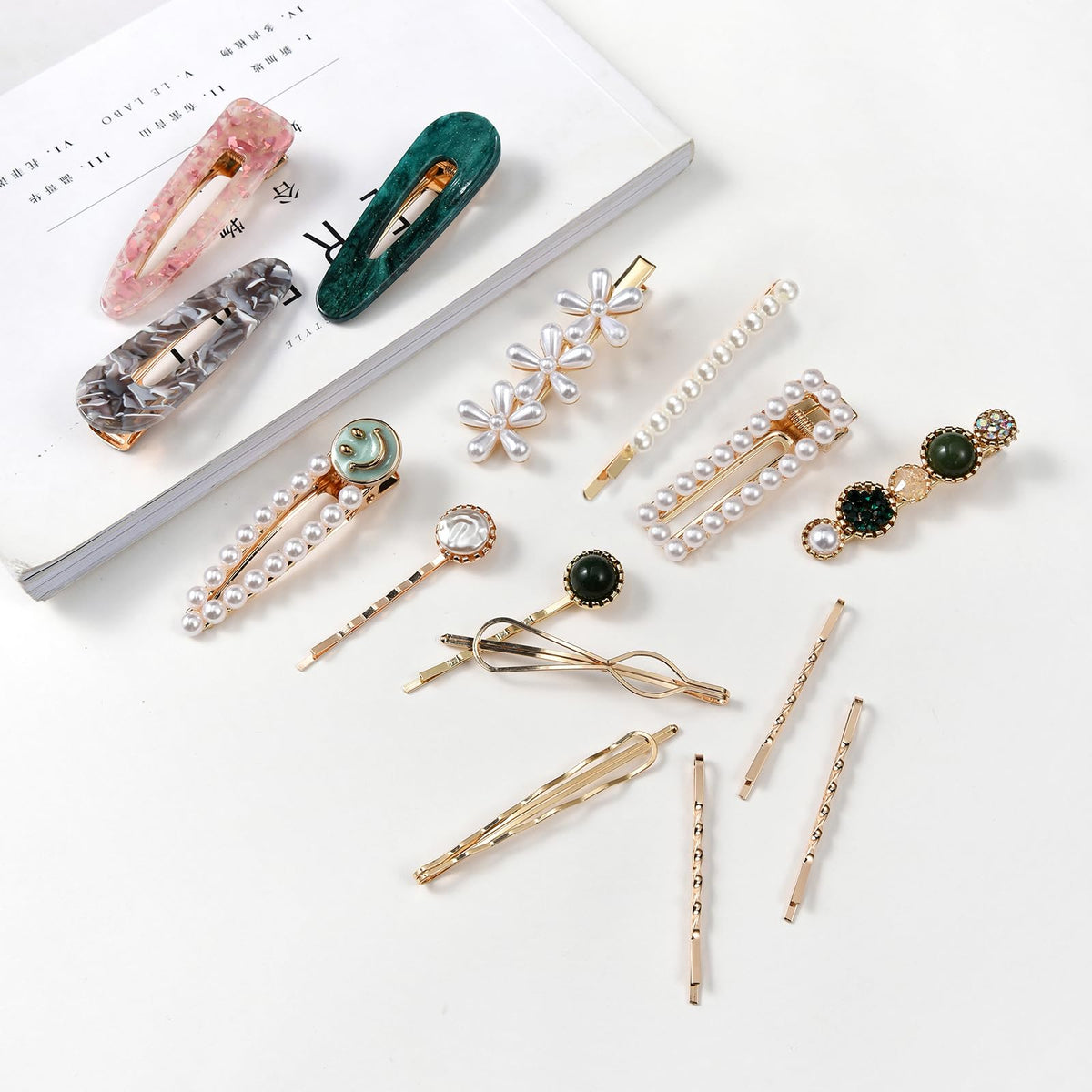 Mehayi 20 PCS Macaron Pearl Acrylic Resin Fashion Hair Clips Set, Cute Hair Barrettes Bobby Pins, Boho Fancy Hairpin Accessories Headwear Styling Tools, Gifts for Women Girls Decorative Wedding