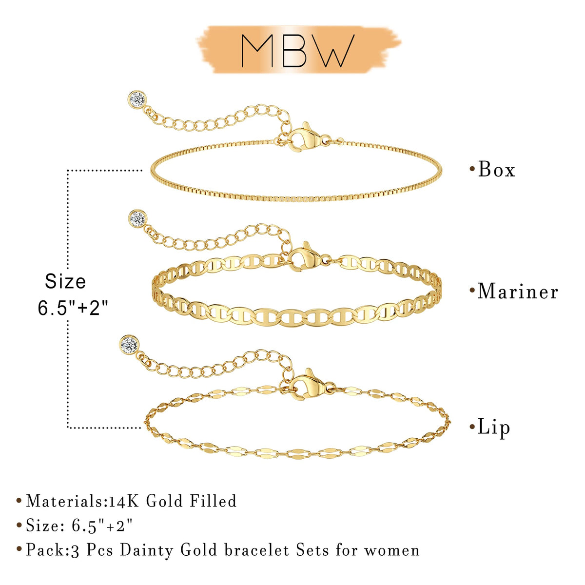 MBW Gold Bracelets for Women Trendy, Dainty 14K Gold Plated Bracelet Stack Beaded Chain Bracelet Set Thin Small Cute Paperclip Bracelets Fashion Waterproof Jewelry Gift Gold Accessories for Women