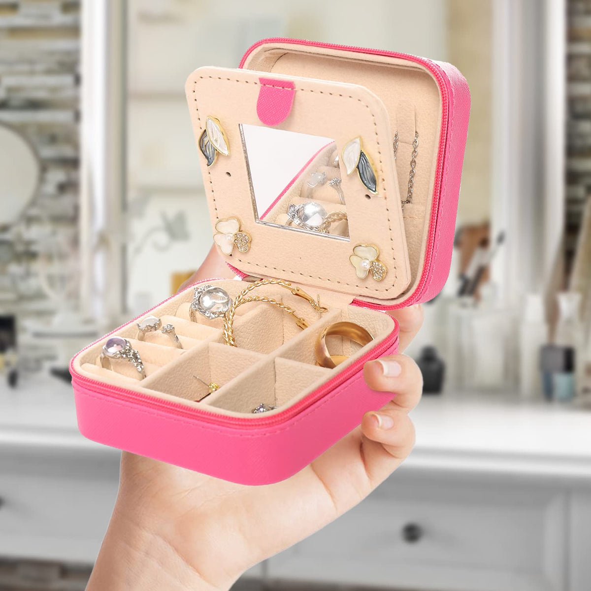KElofoN Travel Jewelry Case and Organizer with Mirror - Gift for Women and Girls