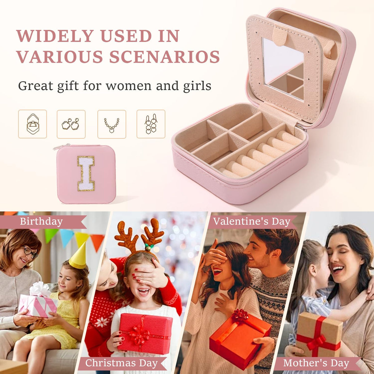KElofoN Travel Jewelry Case and Organizer with Mirror - Gift for Women and Girls