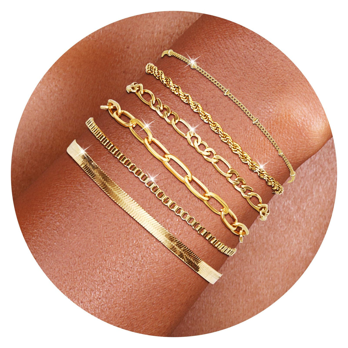 Gold Bracelets for Women - 14K Dainty Bracelets Set for Women, Gold Jewelry Sets for Women Trendy, Stackable Cuban Link Paperclip Chain Bracelet Pack Fashion Accessories Gifts for Women Mom