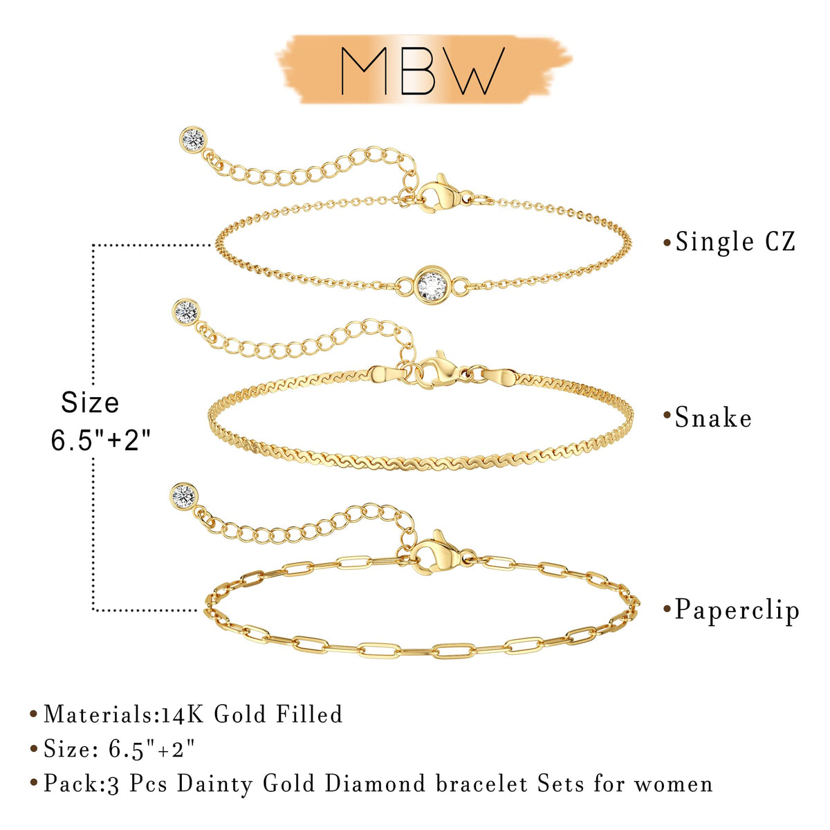 MBW Gold Bracelets for Women Trendy, Dainty 14K Gold Plated Bracelet Stack Beaded Chain Bracelet Set Thin Small Cute Paperclip Bracelets Fashion Waterproof Jewelry Gift Gold Accessories for Women
