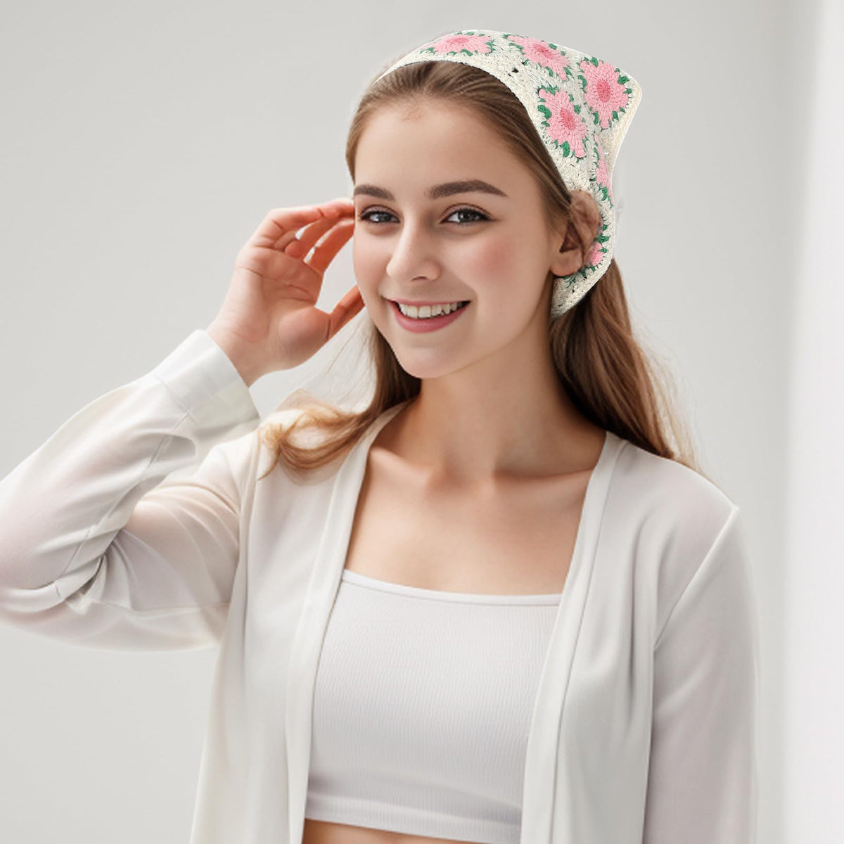 hoyuwak Pink Crochet Head Scarf Bandanas Headbands Hair Scarf for Women Girls Knitted Strawberry Head Coverings Hair Accessories for Hair Styling Decor