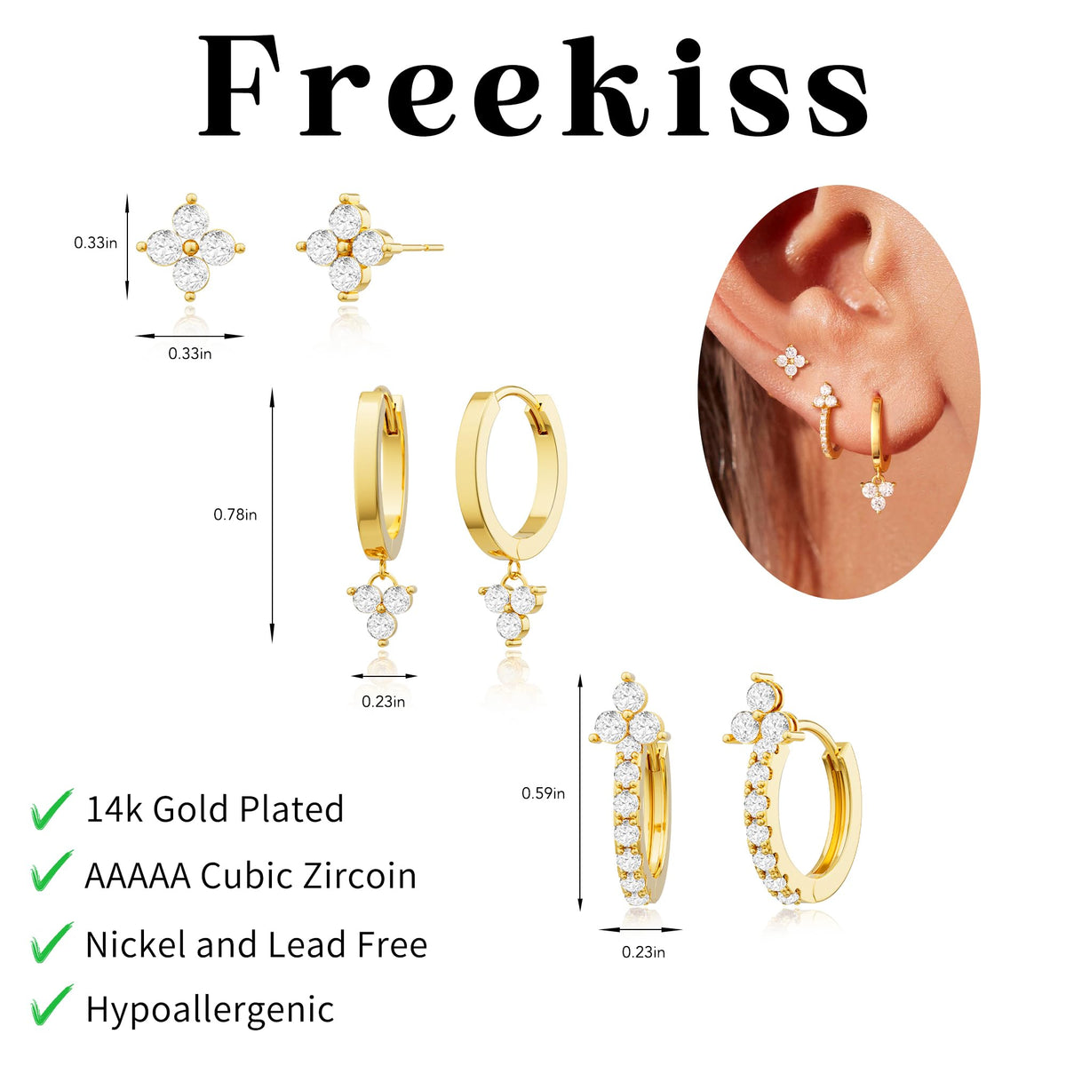 3 Pairs Gold Hoop Earrings Set: Dainty Stud Earrings Trendy Small 14K Gold Plated Hypoallergenic Dangle Cartilage Huggie Hoop Earrings for Women Gold Jewelry for Women Gifts