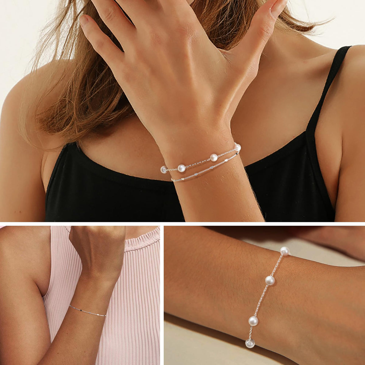 Gold Bracelets for Women,Dainty Bracelets Set for Women Trendy, Gold Bracelets Stack With Beaded, Cuban, Paperclip, Heart, Snake, Rope, Pearl, Cross, Hand Chain, Silver Jewelry Gifts for Women Christmas