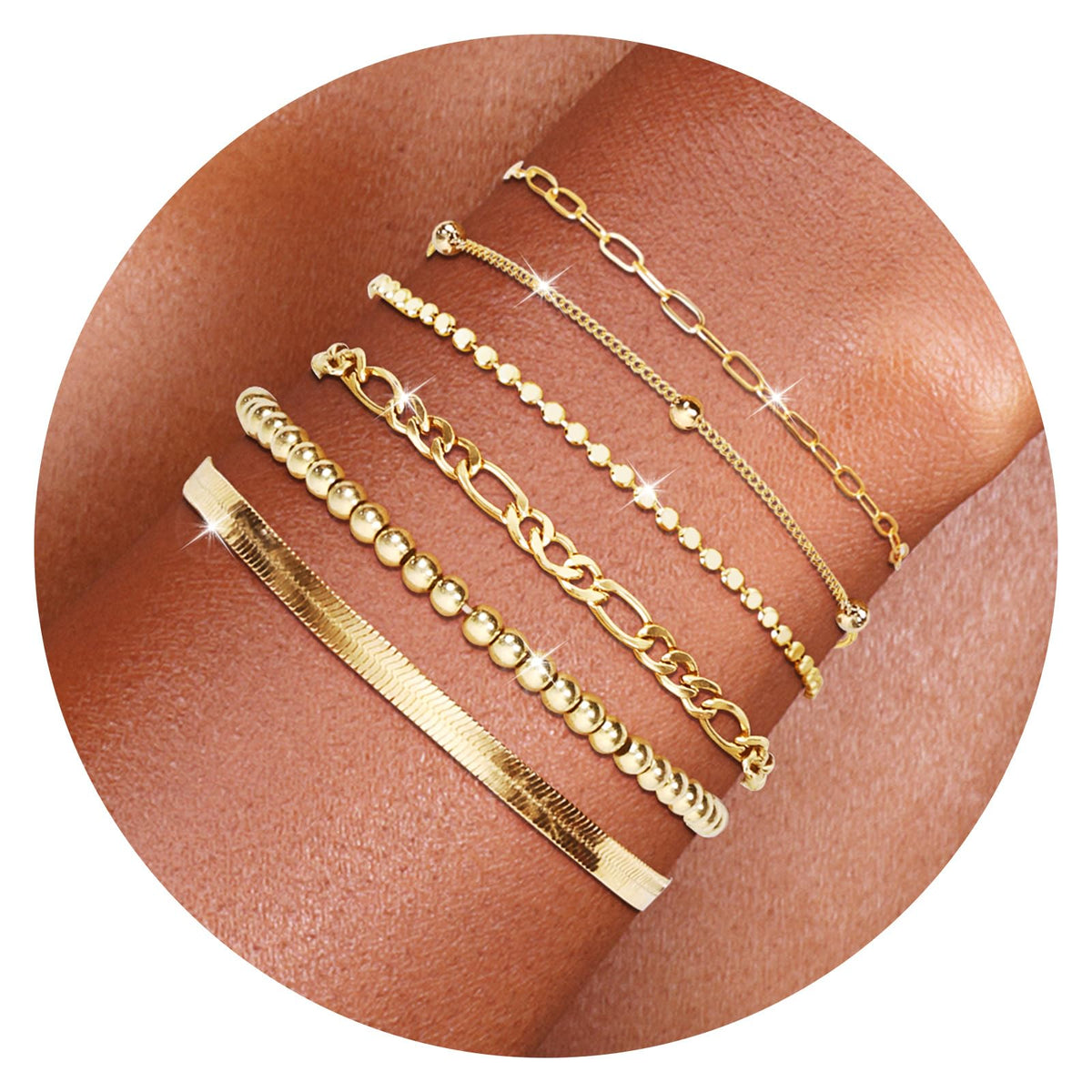 Gold Bracelets for Women - 14K Dainty Bracelets Set for Women, Gold Jewelry Sets for Women Trendy, Stackable Cuban Link Paperclip Chain Bracelet Pack Fashion Accessories Gifts for Women Mom