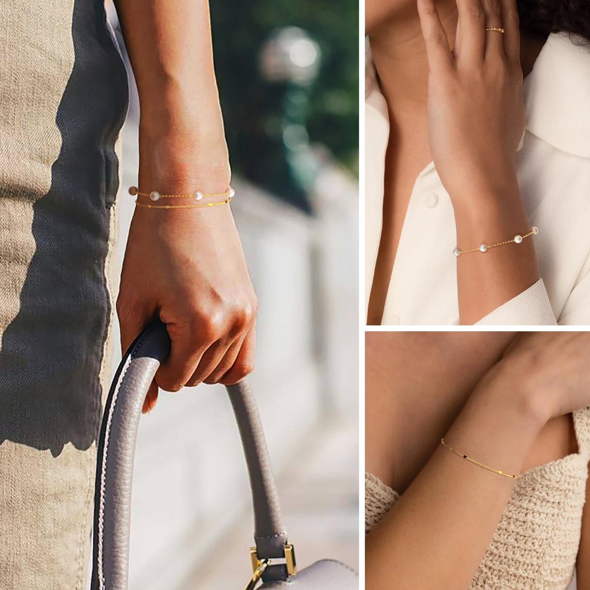 Gold Bracelets for Women,Dainty Bracelets Set for Women Trendy, Gold Bracelets Stack With Beaded, Cuban, Paperclip, Heart, Snake, Rope, Pearl, Cross, Hand Chain, Silver Jewelry Gifts for Women Christmas