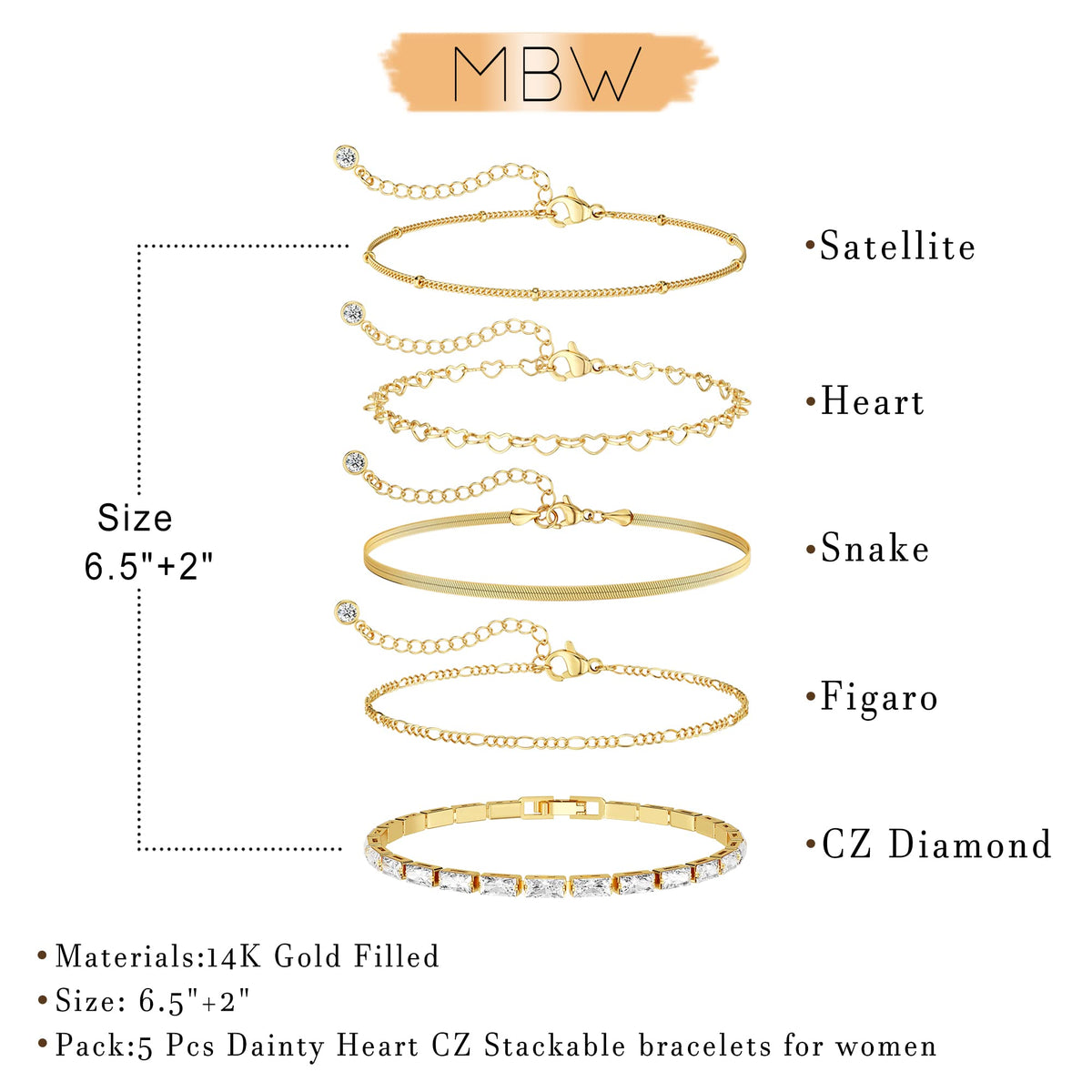 MBW Gold Bracelets for Women Trendy, Dainty 14K Gold Plated Bracelet Stack Beaded Chain Bracelet Set Thin Small Cute Paperclip Bracelets Fashion Waterproof Jewelry Gift Gold Accessories for Women