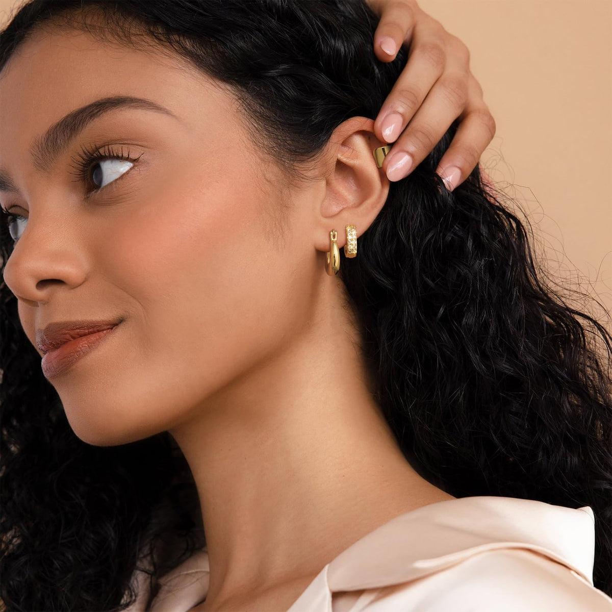 3 Pairs Gold Hoop Earrings Set: Dainty Stud Earrings Trendy Small 14K Gold Plated Hypoallergenic Dangle Cartilage Huggie Hoop Earrings for Women Gold Jewelry for Women Gifts