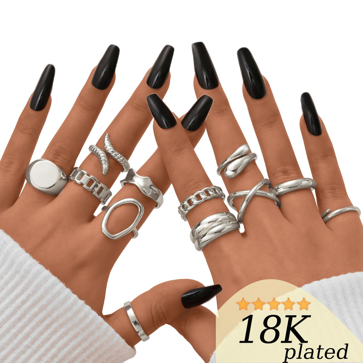 FAXHION 12PCS Gold Stackable Rings Set for Women, 18K Gold Plated Open Stacking Knuckle Ring, Adjustable Chunky Signet Rings for Gift