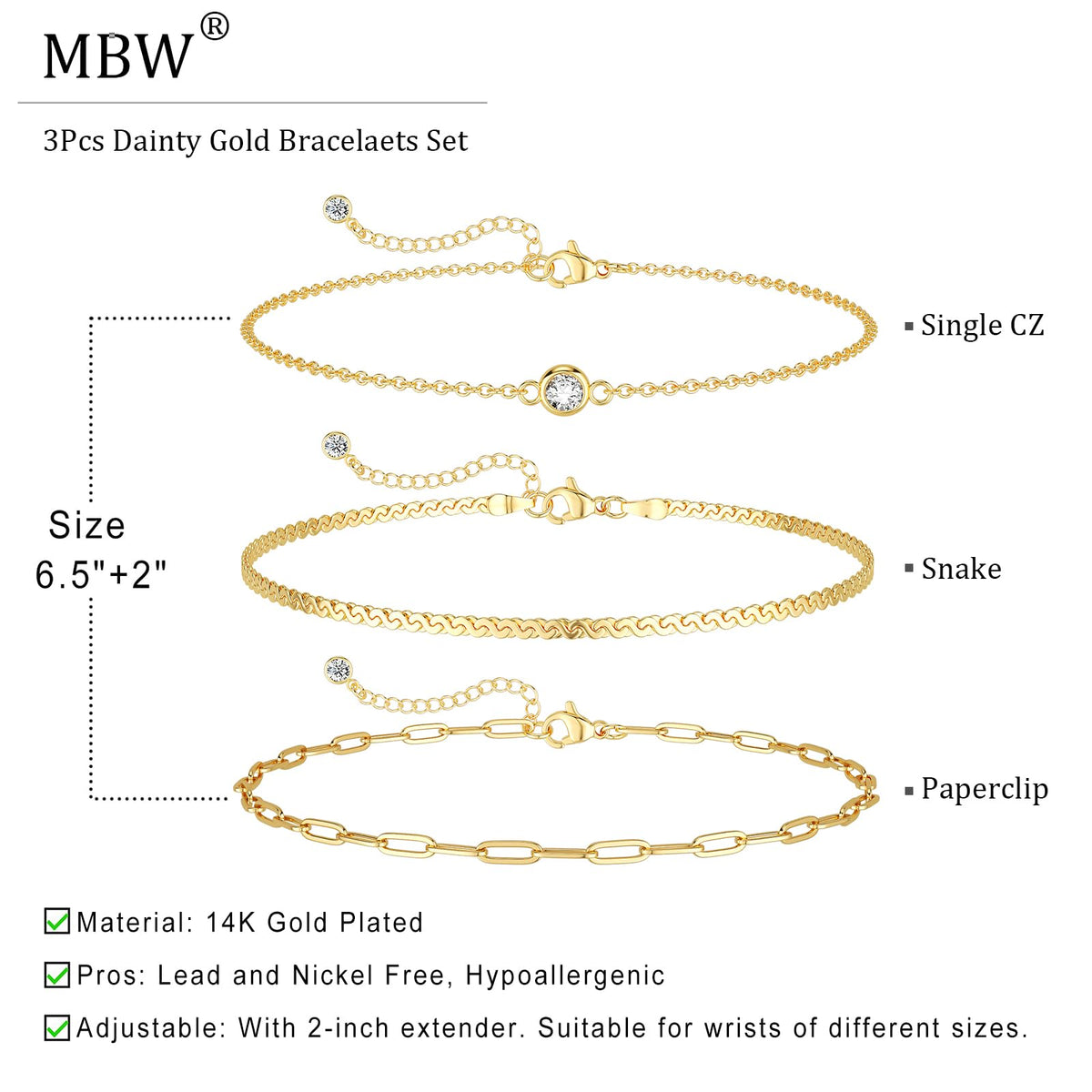 MBW Gold Bracelets for Women Trendy, Dainty 14K Gold Plated Bracelet Stack Beaded Chain Bracelet Set Thin Small Cute Paperclip Bracelets Fashion Waterproof Jewelry Gift Gold Accessories for Women