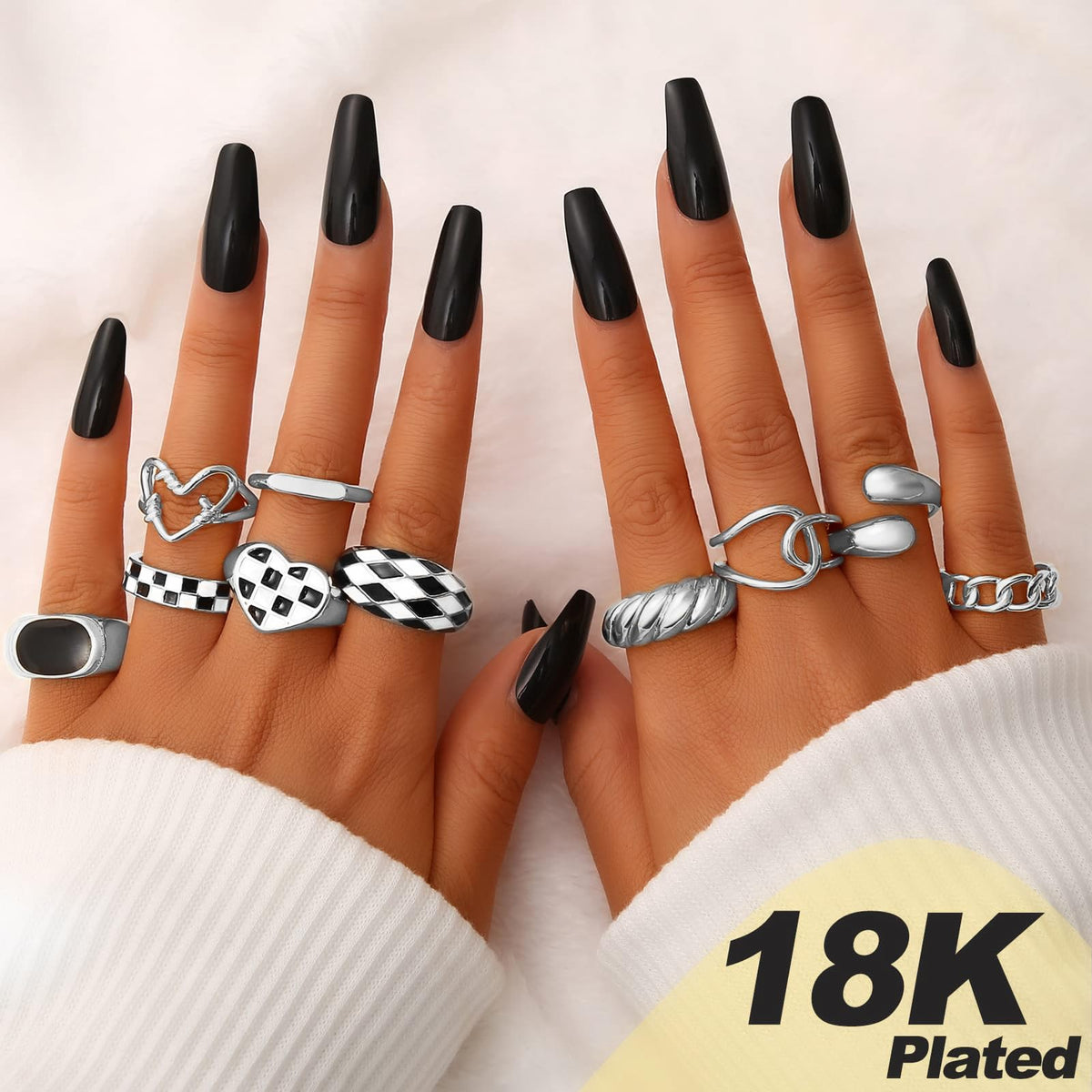 FAXHION 12PCS Gold Stackable Rings Set for Women, 18K Gold Plated Open Stacking Knuckle Ring, Adjustable Chunky Signet Rings for Gift