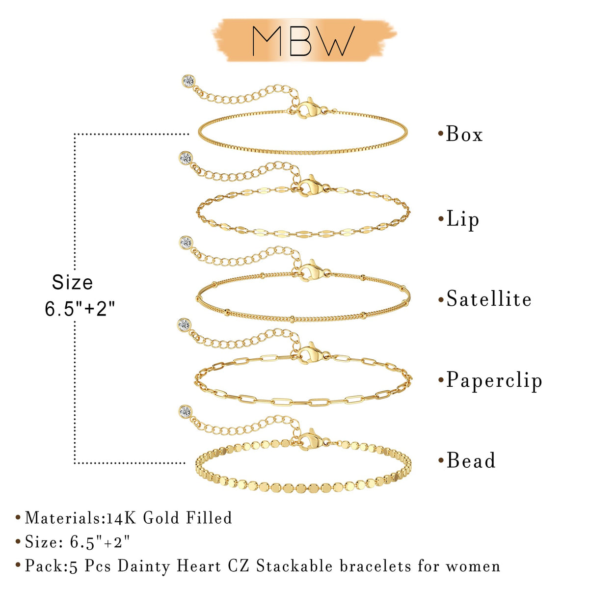 MBW Gold Bracelets for Women Trendy, Dainty 14K Gold Plated Bracelet Stack Beaded Chain Bracelet Set Thin Small Cute Paperclip Bracelets Fashion Waterproof Jewelry Gift Gold Accessories for Women
