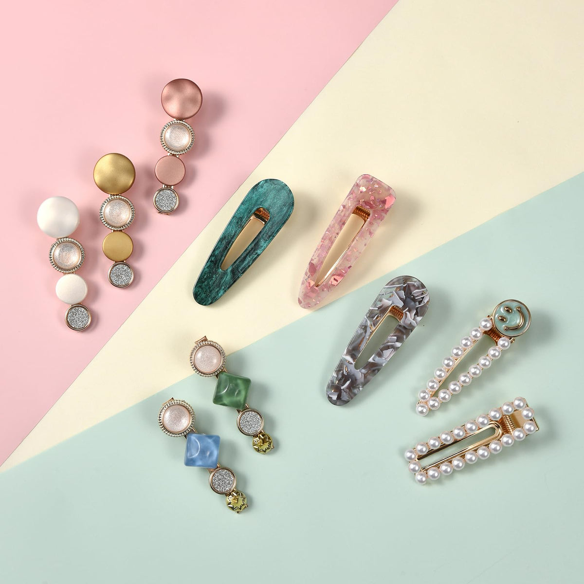 Mehayi 20 PCS Macaron Pearl Acrylic Resin Fashion Hair Clips Set, Cute Hair Barrettes Bobby Pins, Boho Fancy Hairpin Accessories Headwear Styling Tools, Gifts for Women Girls Decorative Wedding