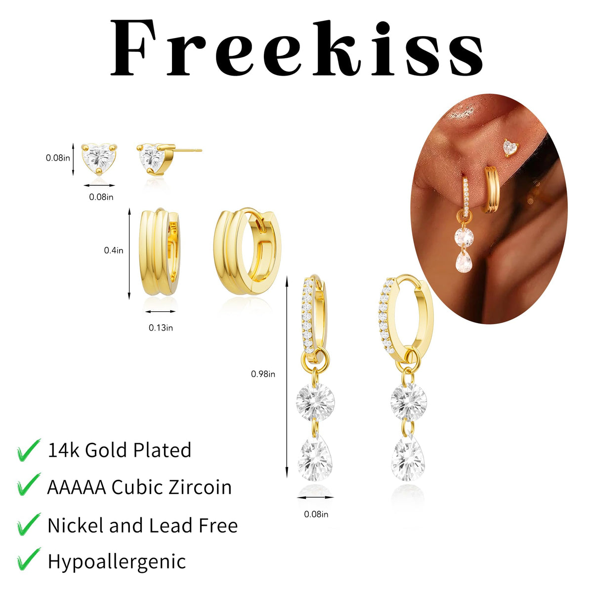 3 Pairs Gold Hoop Earrings Set: Dainty Stud Earrings Trendy Small 14K Gold Plated Hypoallergenic Dangle Cartilage Huggie Hoop Earrings for Women Gold Jewelry for Women Gifts
