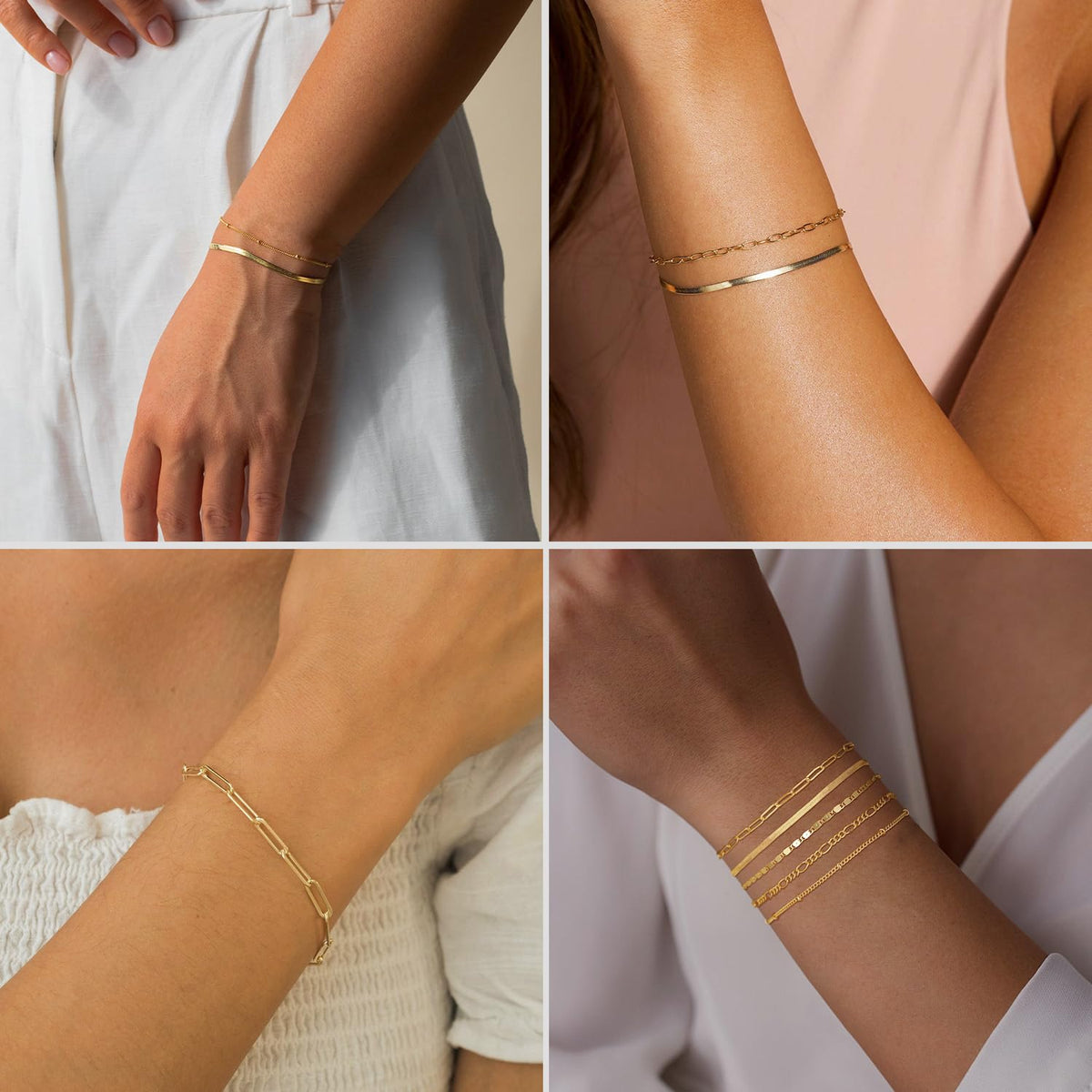 MBW Gold Bracelets for Women Trendy, Dainty 14K Gold Plated Bracelet Stack Beaded Chain Bracelet Set Thin Small Cute Paperclip Bracelets Fashion Waterproof Jewelry Gift Gold Accessories for Women