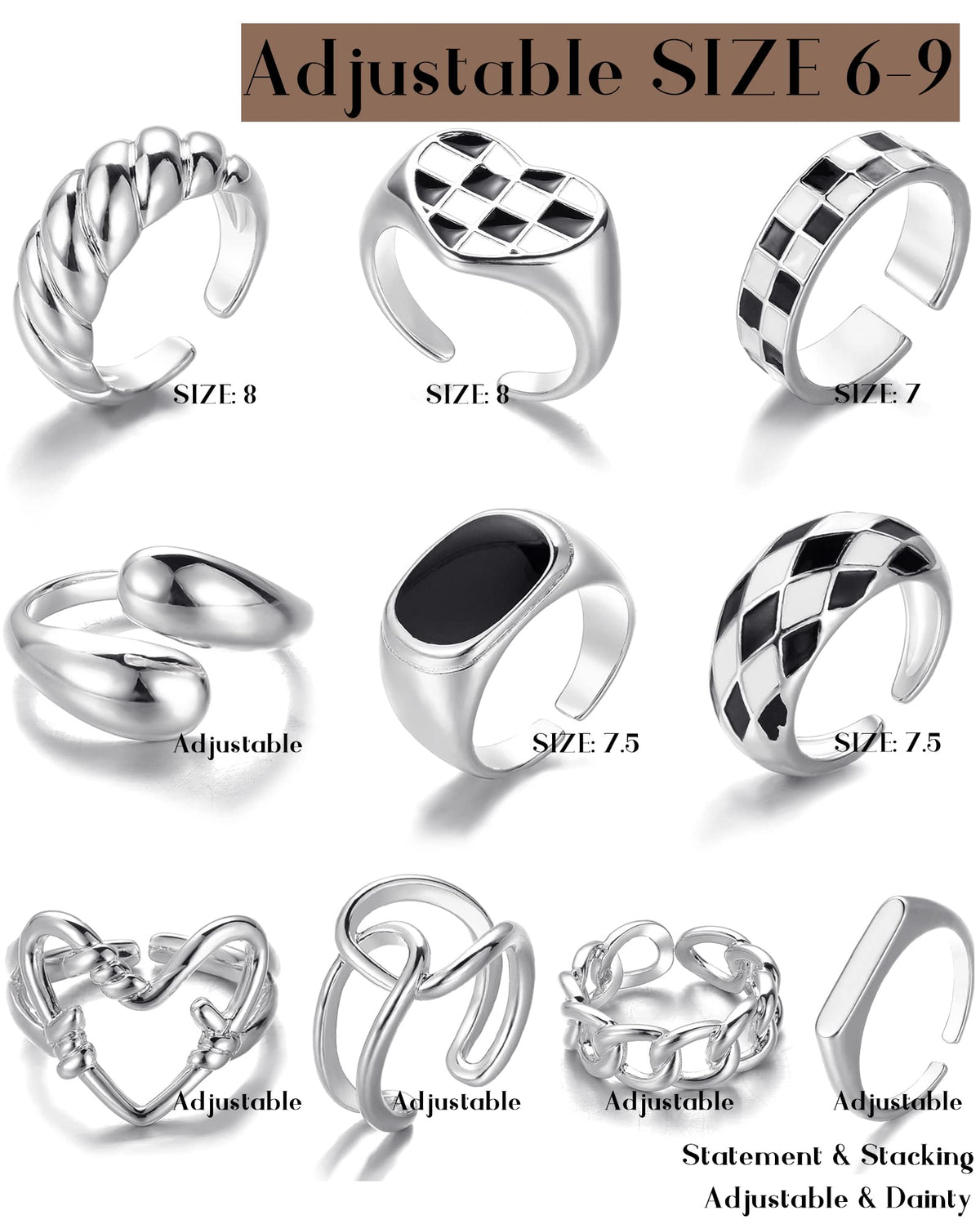FAXHION 12PCS Gold Stackable Rings Set for Women, 18K Gold Plated Open Stacking Knuckle Ring, Adjustable Chunky Signet Rings for Gift