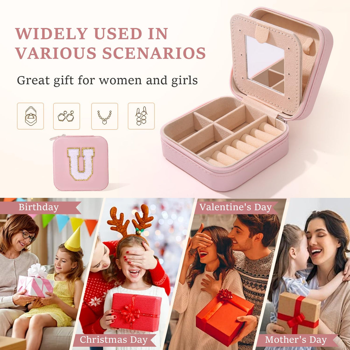 KElofoN Travel Jewelry Case and Organizer with Mirror - Gift for Women and Girls