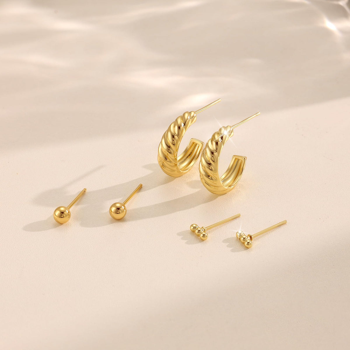 3 Pairs Gold Hoop Earrings Set: Dainty Stud Earrings Trendy Small 14K Gold Plated Hypoallergenic Dangle Cartilage Huggie Hoop Earrings for Women Gold Jewelry for Women Gifts