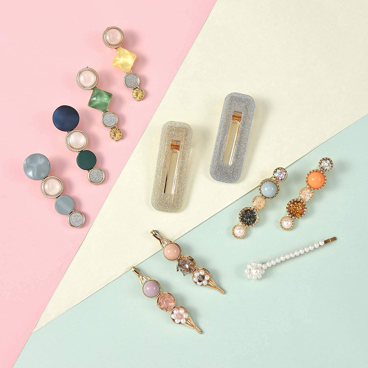 Mehayi 20 PCS Macaron Pearl Acrylic Resin Fashion Hair Clips Set, Cute Hair Barrettes Bobby Pins, Boho Fancy Hairpin Accessories Headwear Styling Tools, Gifts for Women Girls Decorative Wedding