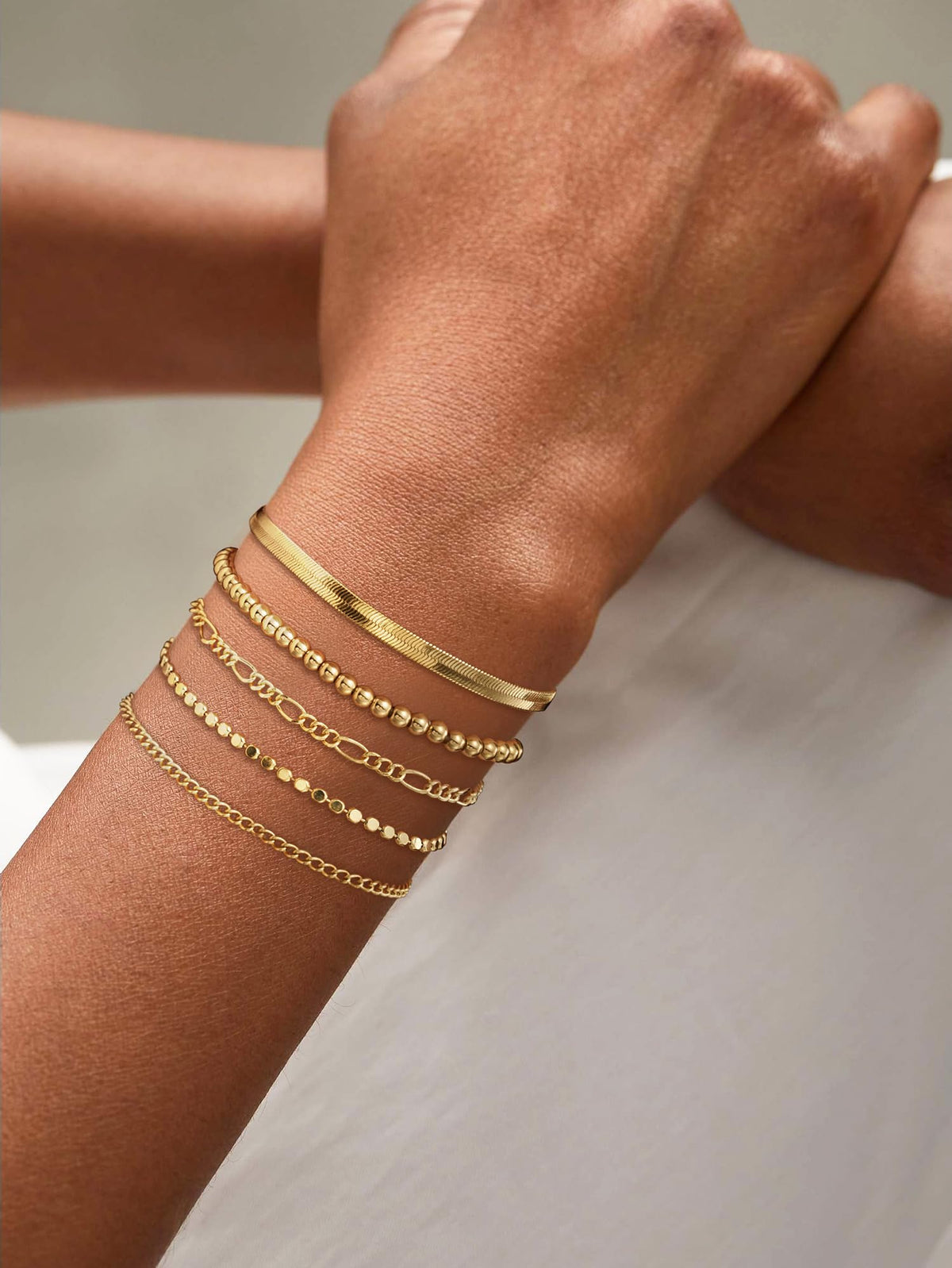 DEARMAY Gold Bracelets for Women Waterproof, 14K Real Gold Jewelry Sets for Women Trendy Thin Dainty Stackable Cuban Link Paperclip Chain Bracelet Pack Fashion Accessories Gifts for Womens