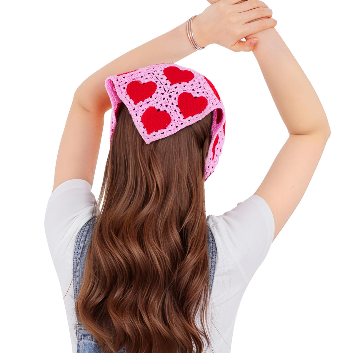 hoyuwak Pink Crochet Head Scarf Bandanas Headbands Hair Scarf for Women Girls Knitted Strawberry Head Coverings Hair Accessories for Hair Styling Decor