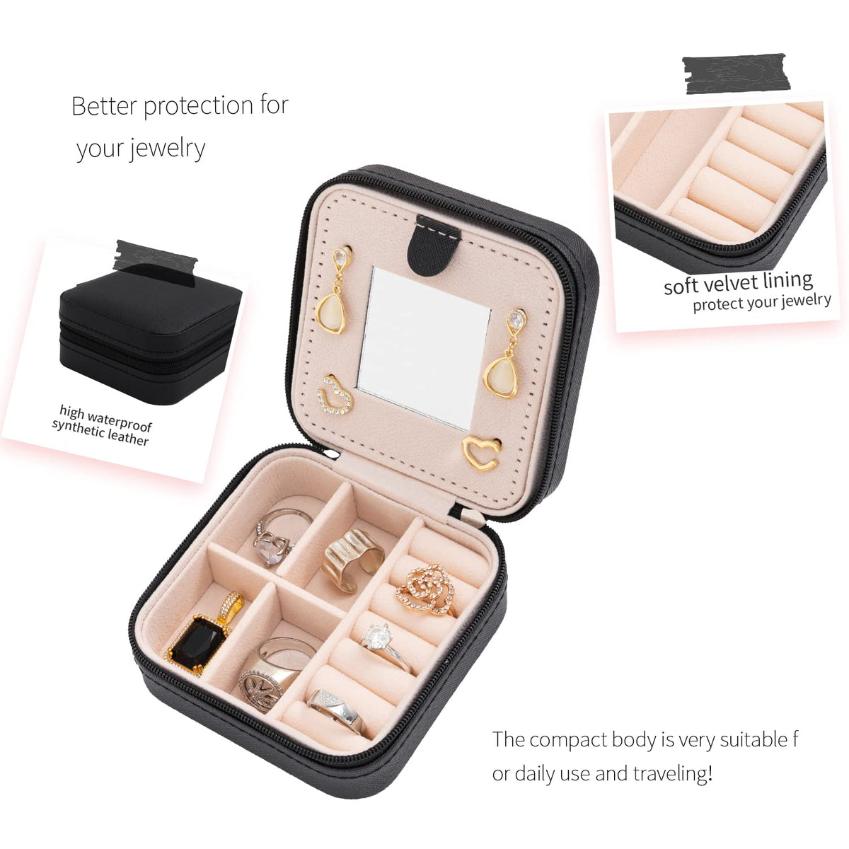 KElofoN Travel Jewelry Case and Organizer with Mirror - Gift for Women and Girls