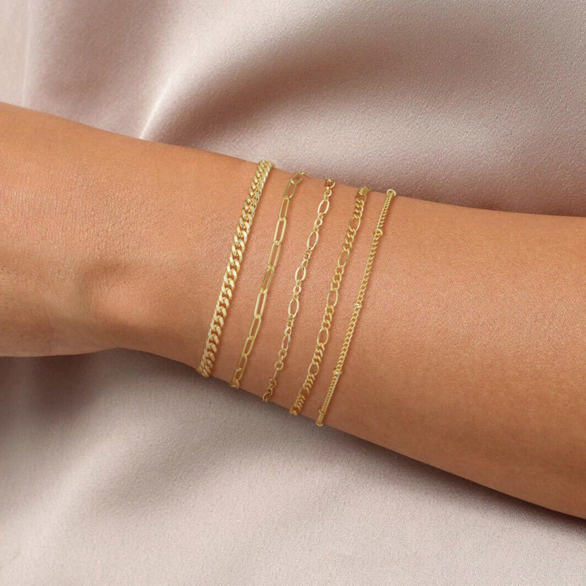 DEARMAY Gold Bracelets for Women Waterproof, 14K Real Gold Jewelry Sets for Women Trendy Thin Dainty Stackable Cuban Link Paperclip Chain Bracelet Pack Fashion Accessories Gifts for Womens
