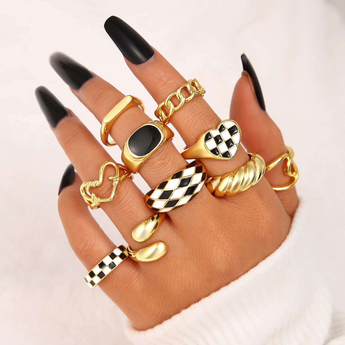 FAXHION 12PCS Gold Stackable Rings Set for Women, 18K Gold Plated Open Stacking Knuckle Ring, Adjustable Chunky Signet Rings for Gift