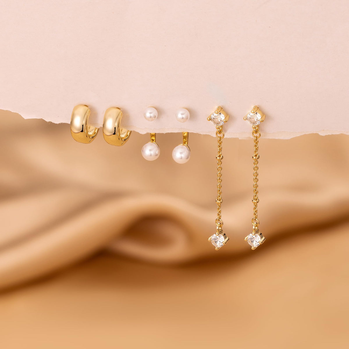 3 Pairs Gold Hoop Earrings Set: Dainty Stud Earrings Trendy Small 14K Gold Plated Hypoallergenic Dangle Cartilage Huggie Hoop Earrings for Women Gold Jewelry for Women Gifts