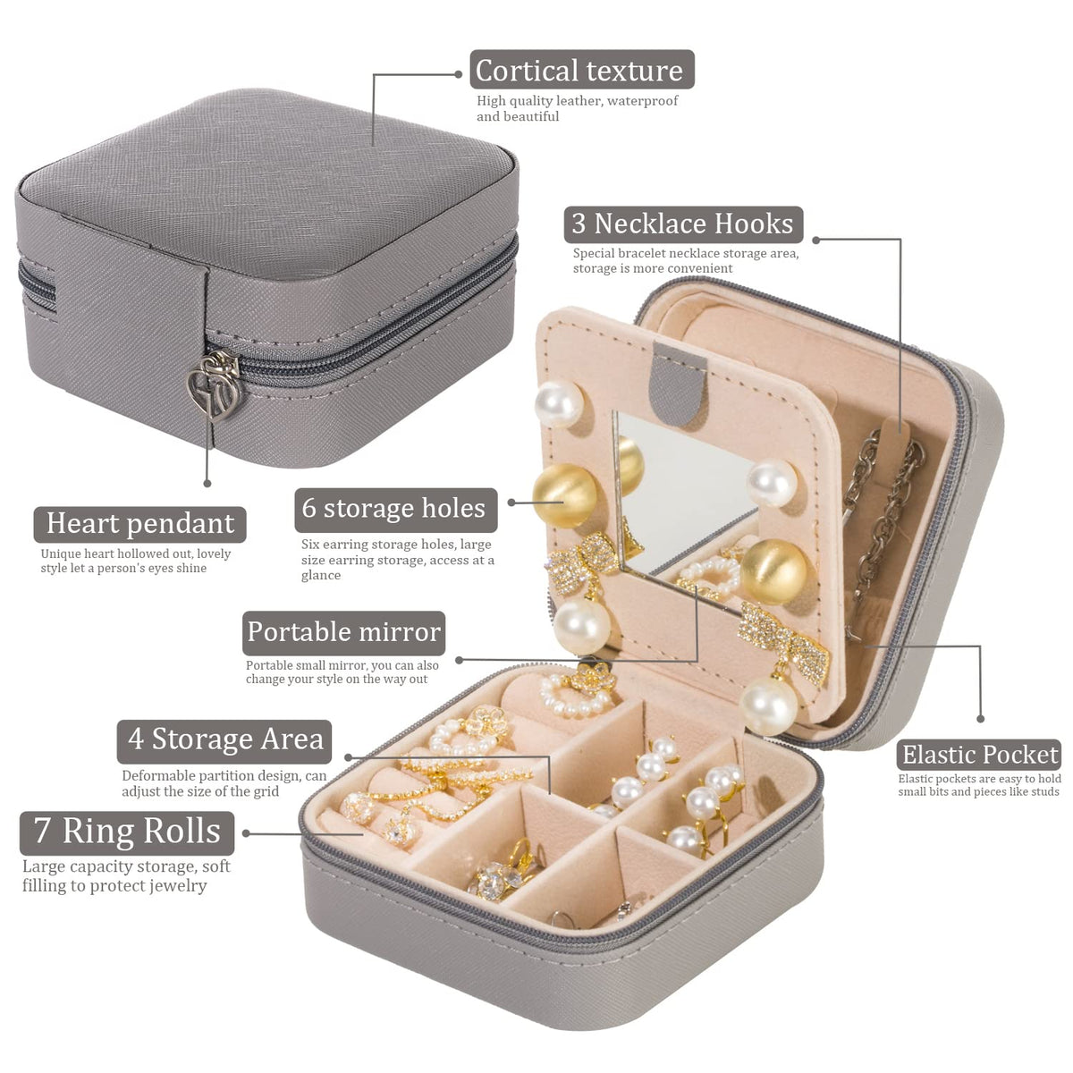 KElofoN Travel Jewelry Case and Organizer with Mirror - Gift for Women and Girls
